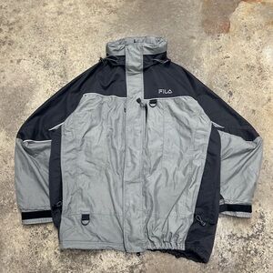 Y2K Fila Windbreaker Jacket Men’s Large Gray Reflective Streetwear Warm Rare 00s